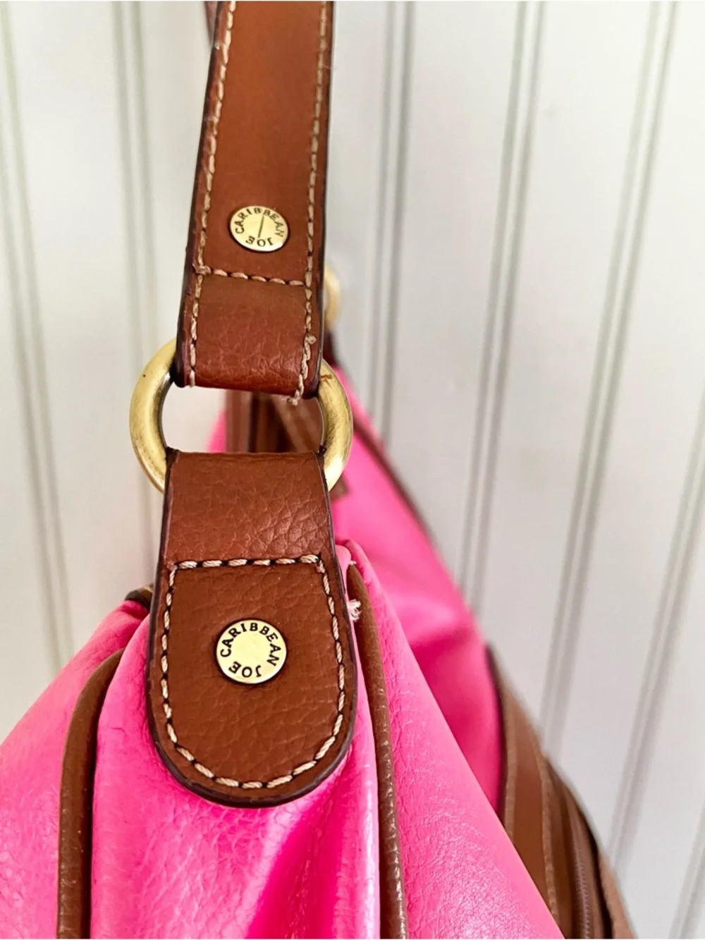 Caribbean Joe Pebbled Leather Pink Hobo Shoulder Bag Two Tone Y2K